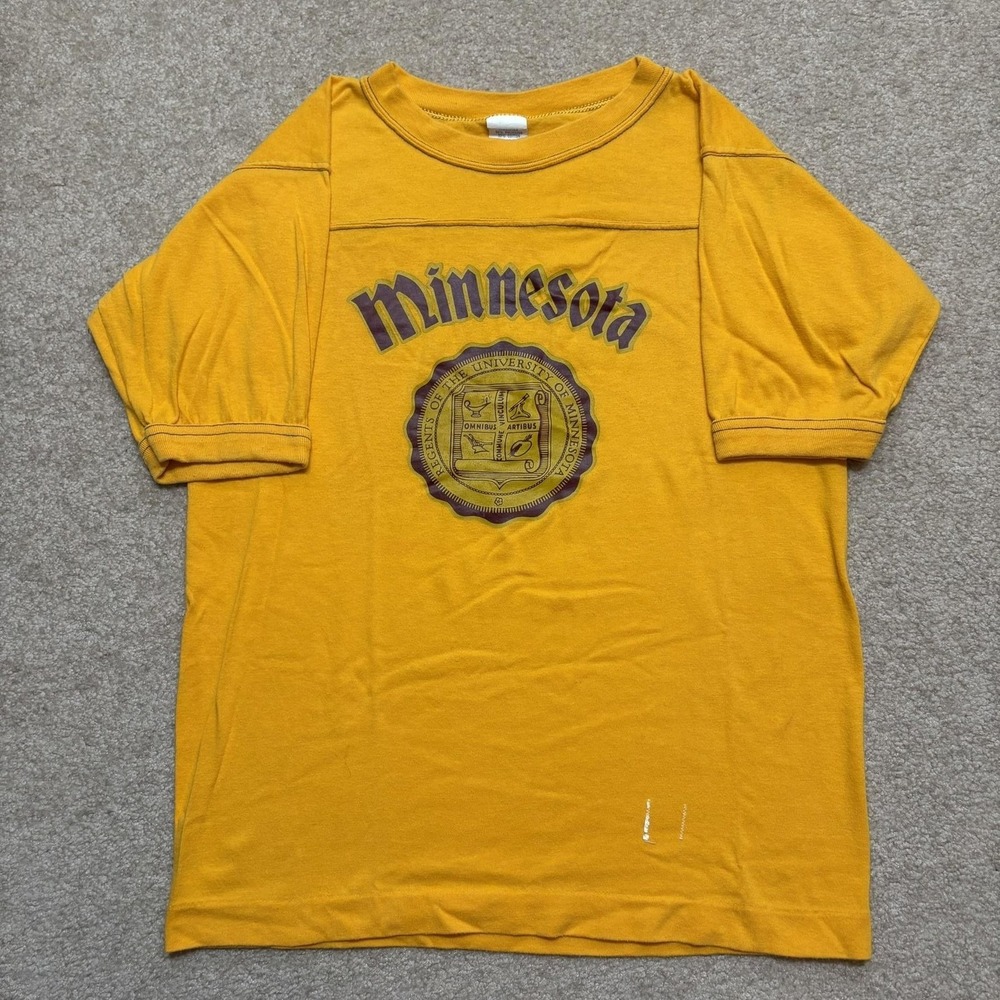 Vtg 70s University Of Minnesota Shirt Mens Medium Gold Crest Made USA Gophers
